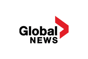 Global News logo with bold black text “Global NEWS” and a red arrow pointing right on a white background.